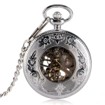 Reloj de bolsillo esqueleto con cuerda manual y cadena