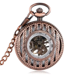 Reloj de bolsillo esqueleto con cuerda manual y cadena — Oro rosa