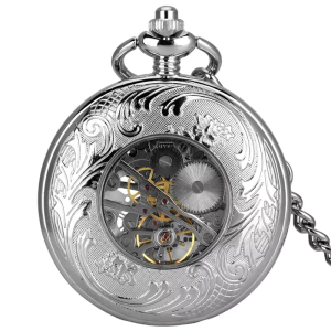 Reloj de bolsillo esqueleto con esfera negra calada