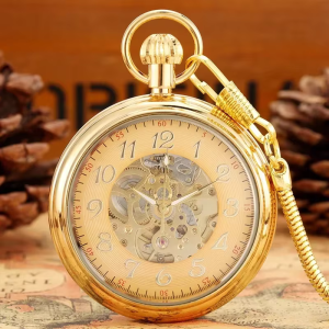 Reloj de bolsillo esqueleto con números arábigos