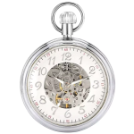 Reloj de bolsillo esqueleto con números arábigos — Plateado