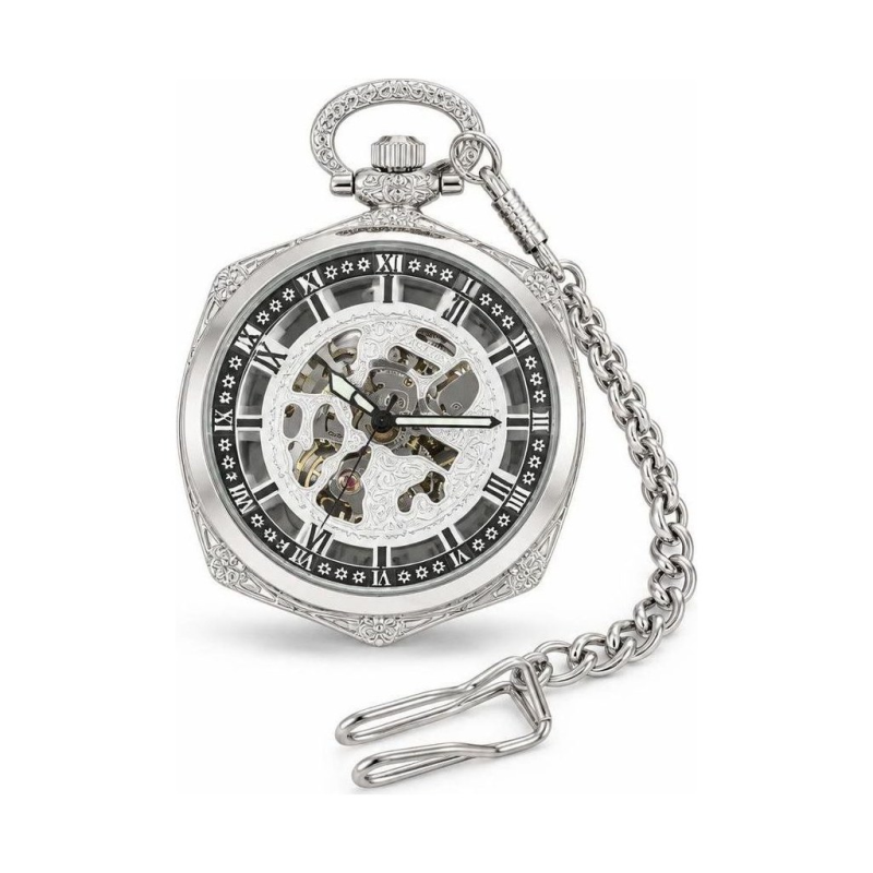 Reloj de bolsillo esqueleto cuadrado de cuerda manual