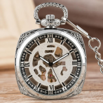 Reloj de bolsillo esqueleto cuadrado de cuerda manual