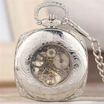Reloj de bolsillo esqueleto cuadrado de cuerda manual