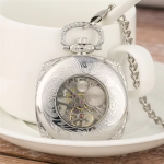 Reloj de bolsillo esqueleto cuadrado de cuerda manual