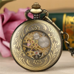 Reloj de bolsillo esqueleto de bronce con cadena