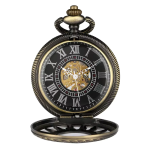 Reloj de bolsillo esqueleto de bronce con cadena