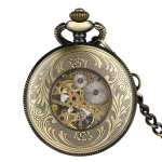 Reloj de bolsillo esqueleto de bronce con cadena