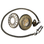 Reloj de bolsillo esqueleto de bronce con cadena
