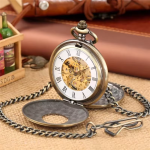 Reloj de bolsillo esqueleto de bronce de cuerda manual
