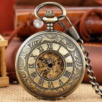 Reloj de bolsillo esqueleto de bronce de cuerda manual