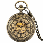 Reloj de bolsillo esqueleto de bronce de cuerda manual