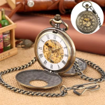 Reloj de bolsillo esqueleto de bronce de cuerda manual