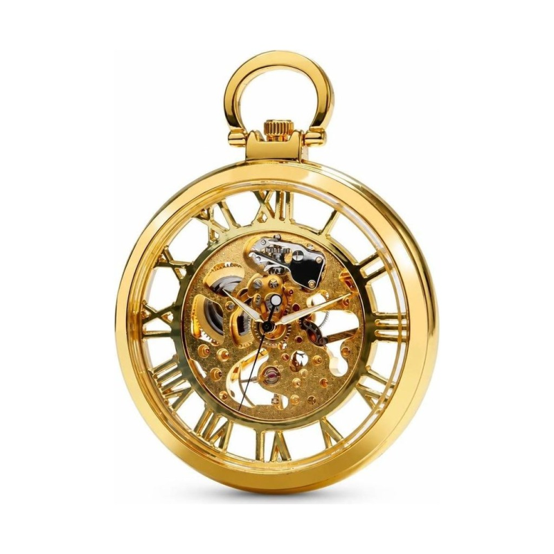 Reloj de bolsillo esqueleto dorado de cuerda manual
