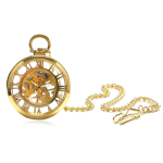 Reloj de bolsillo esqueleto dorado de cuerda manual