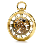 Reloj de bolsillo esqueleto dorado de cuerda manual