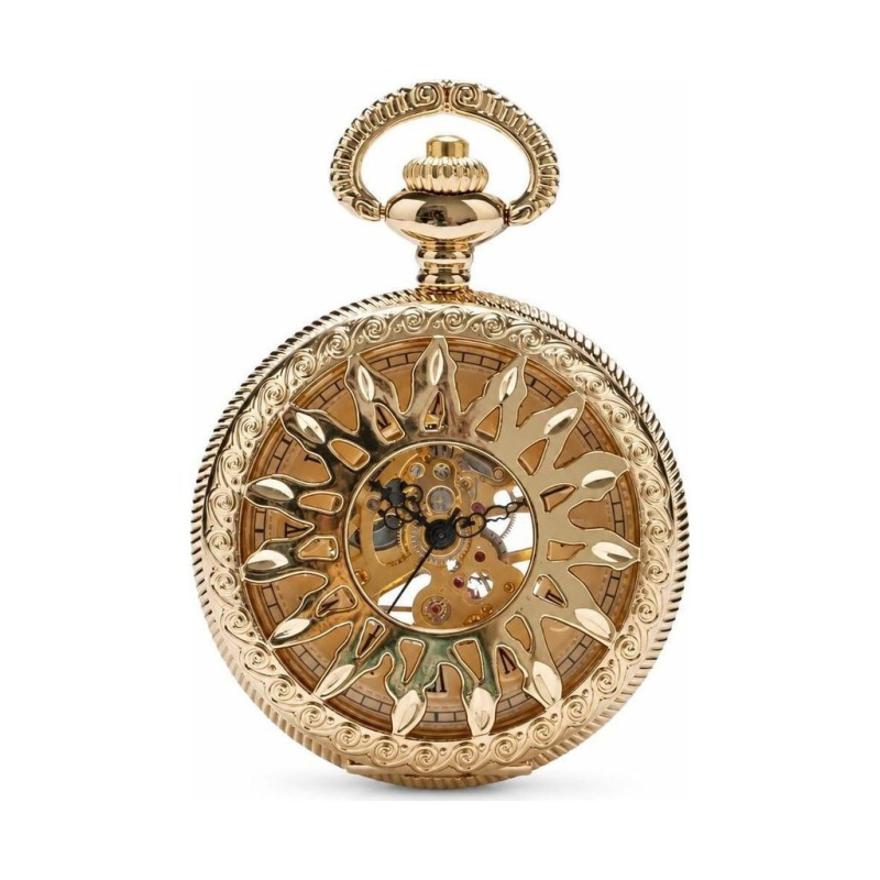 Reloj de bolsillo esqueleto dorado mecánico