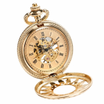 Reloj de bolsillo esqueleto dorado mecánico