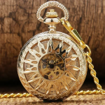 Reloj de bolsillo esqueleto dorado mecánico