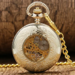Reloj de bolsillo esqueleto dorado mecánico