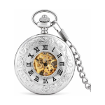 Reloj de bolsillo esqueleto grabado con números romanos