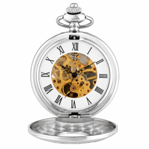 Reloj de bolsillo esqueleto grabado con números romanos