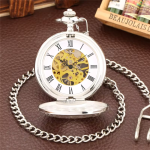 Reloj de bolsillo esqueleto grabado con números romanos