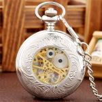 Reloj de bolsillo esqueleto grabado con números romanos