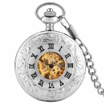 Reloj de bolsillo esqueleto grabado con números romanos