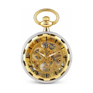 Reloj de bolsillo esqueleto mecánico con cadena