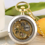 Reloj de bolsillo esqueleto mecánico con cadena