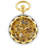 Reloj de bolsillo esqueleto mecánico con cadena