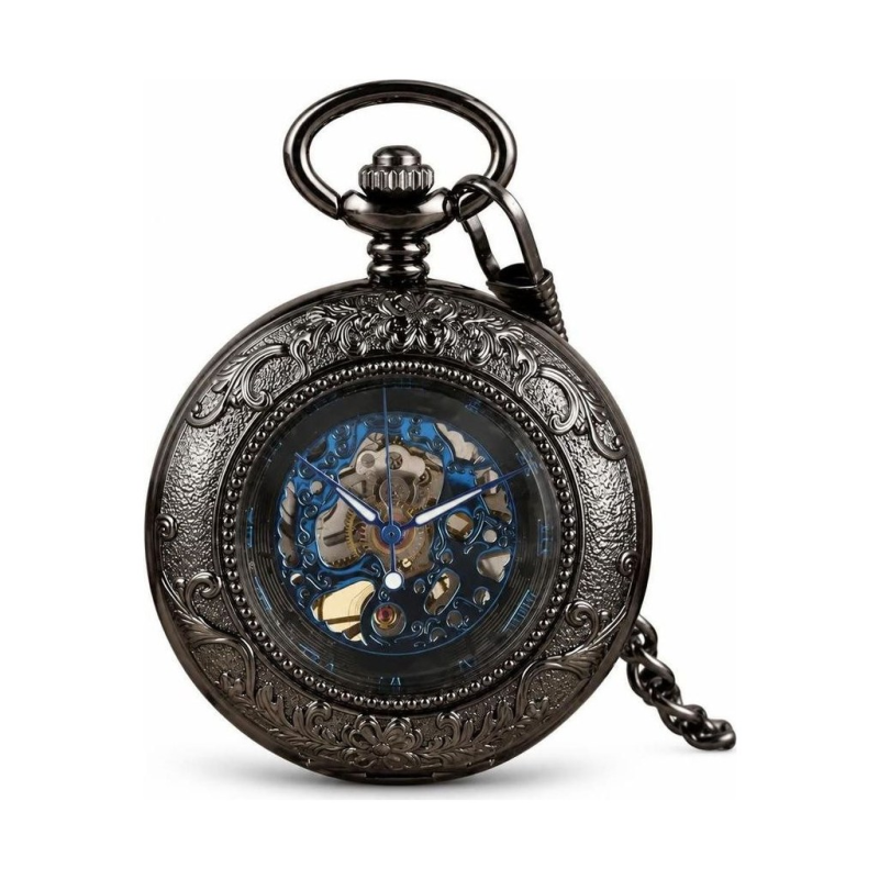 Reloj de bolsillo esqueleto mecánico con números romanos
