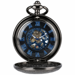 Reloj de bolsillo esqueleto mecánico con números romanos