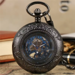 Reloj de bolsillo esqueleto mecánico con números romanos