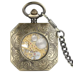 Reloj de bolsillo esqueleto mecánico cuadrado