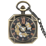 Reloj de bolsillo esqueleto mecánico cuadrado — Bronce
