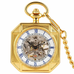 Reloj de bolsillo esqueleto mecánico cuadrado — Dorado