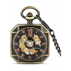 Reloj de bolsillo esqueleto mecánico cuadrado — Plateado