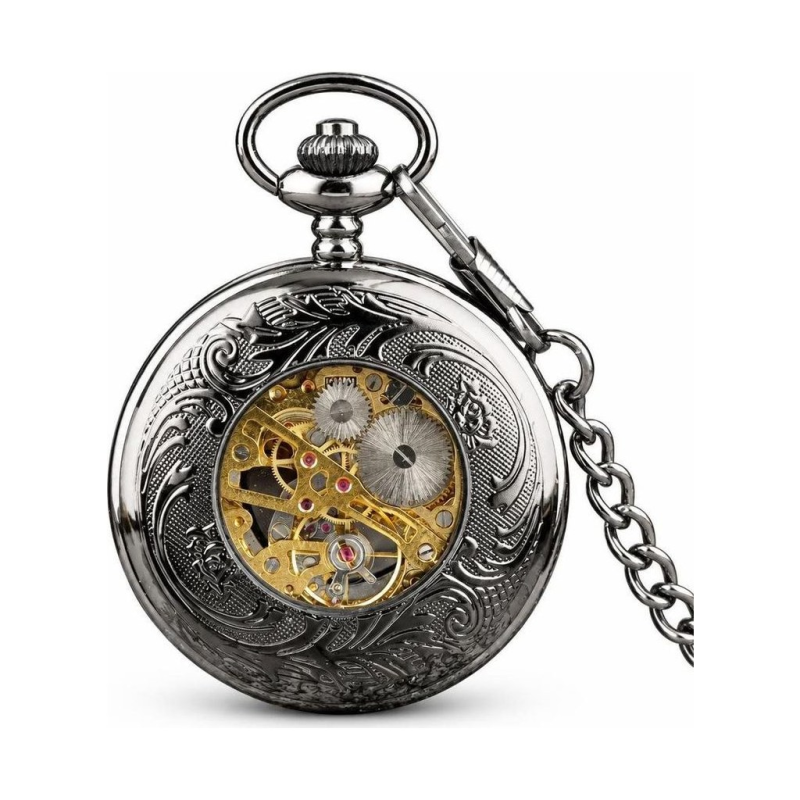 Reloj de bolsillo esqueleto mecánico de cuerda manual
