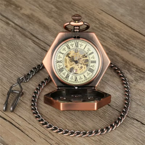 Reloj de bolsillo esqueleto mecánico hexagonal