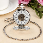 Reloj de bolsillo esqueleto mecánico plateado