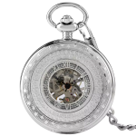 Reloj de bolsillo esqueleto mecánico plateado