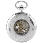 Reloj de bolsillo esqueleto mecánico plateado