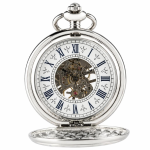Reloj de bolsillo esqueleto mecánico plateado