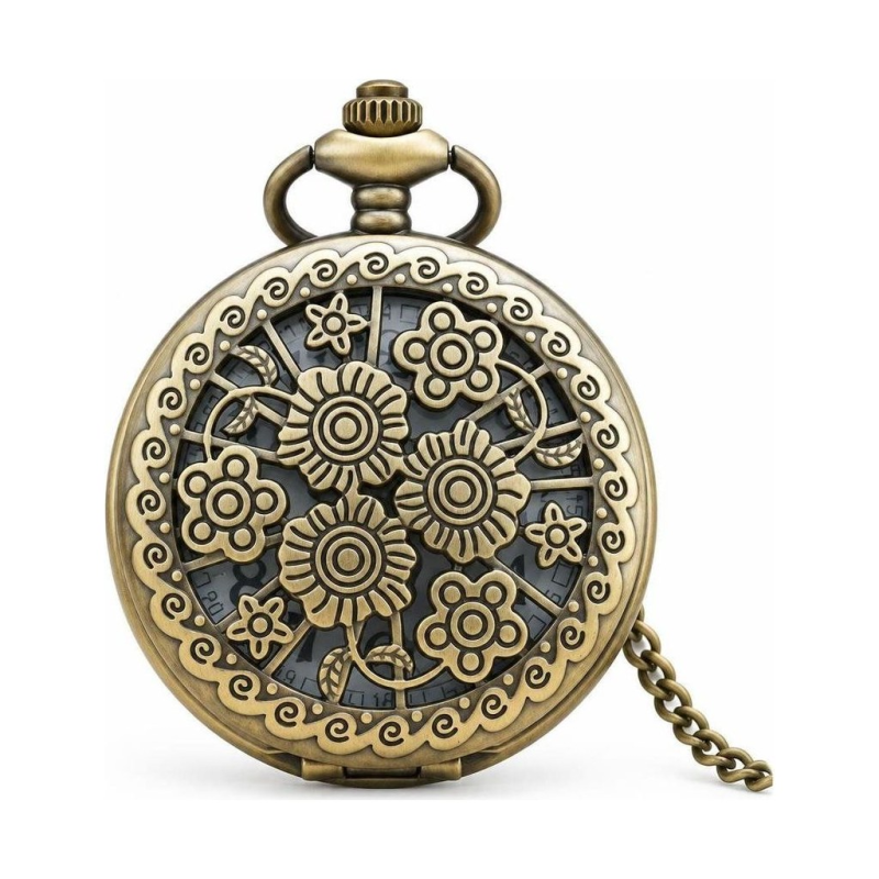 Reloj de bolsillo floral de cuarzo color bronce