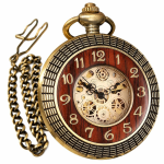 Reloj de bolsillo mecánico, acabado bronce y cifras romanas