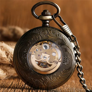 Reloj de bolsillo mecánico automático esqueleto de aleación