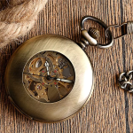 Reloj de bolsillo mecánico automático esqueleto de aleación