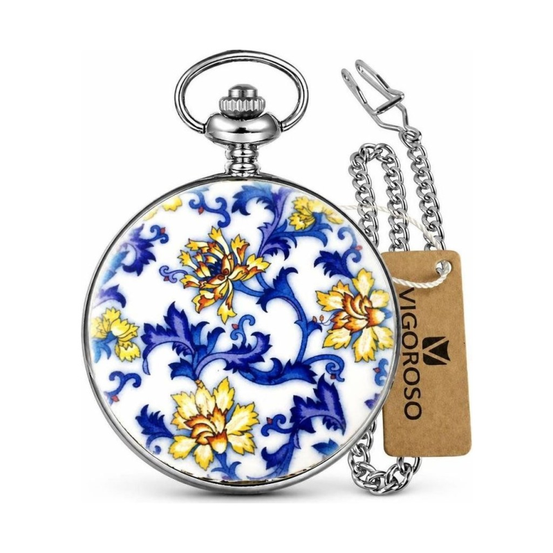Reloj de bolsillo mecánico azul y blanco